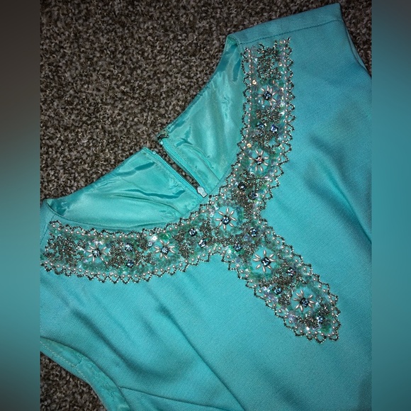 Handmade Vintage Teal Dress with Matching Jacket size M/L - Picture 2 of 4